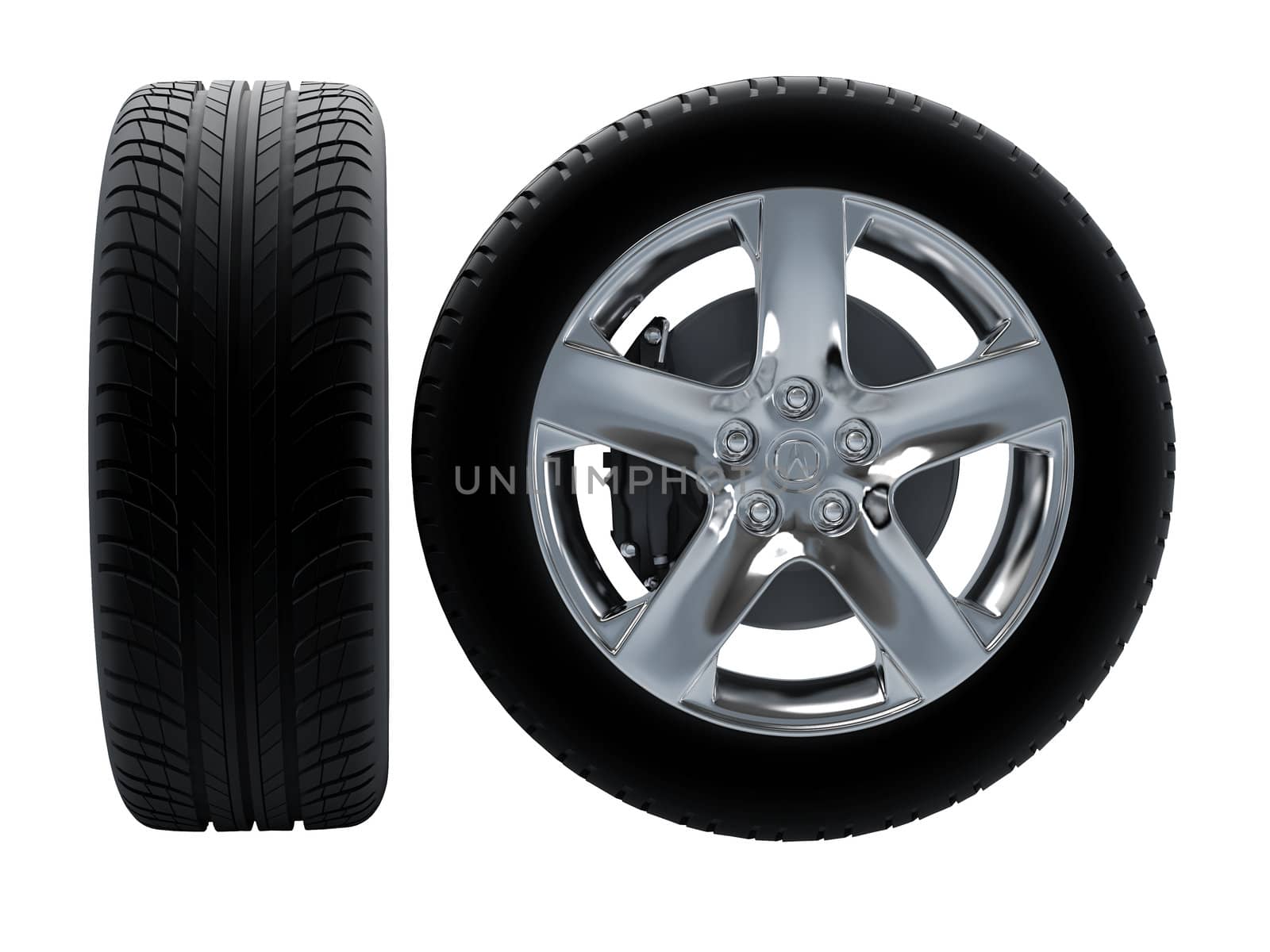New tires stacked up and isolated on white background.