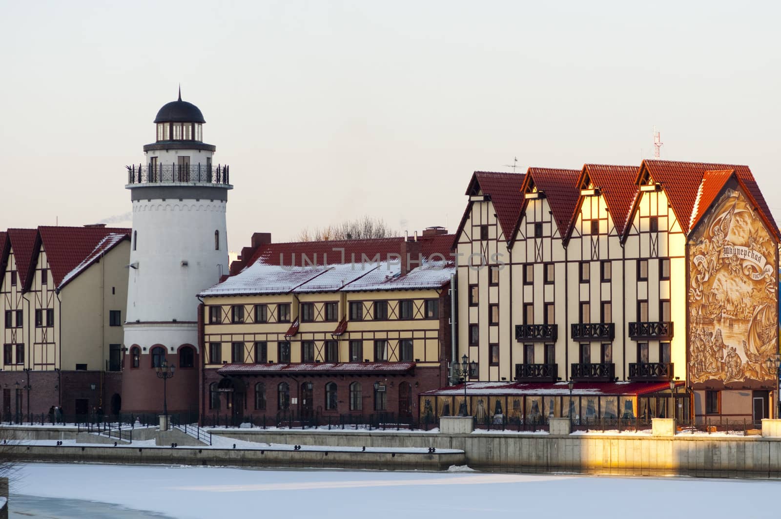 Ancient buildings in Kaliningrad. The ethnographic and trading-craft centre.