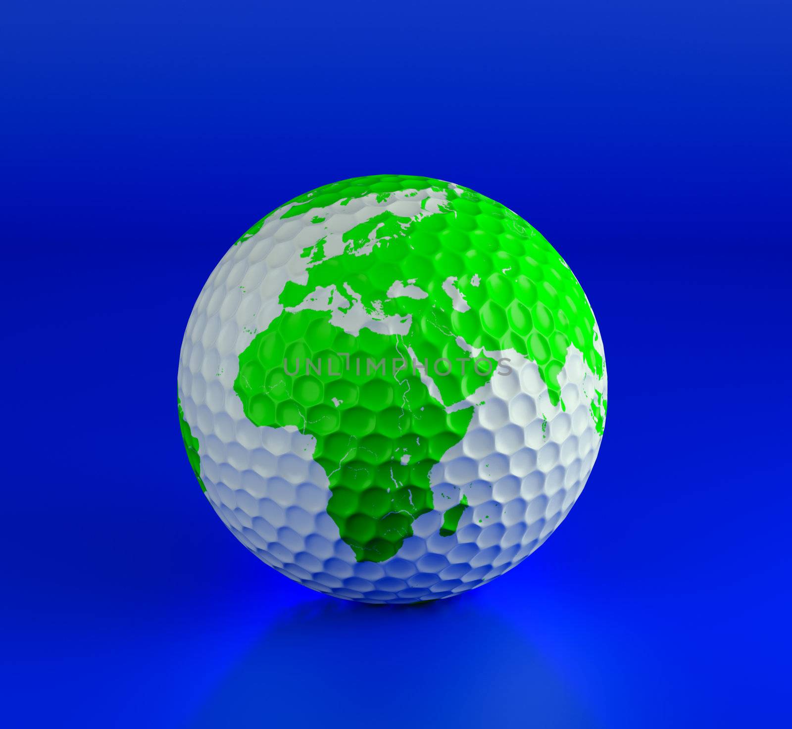 Golf ball isolated on blue. 3d illustration. High resolution image.