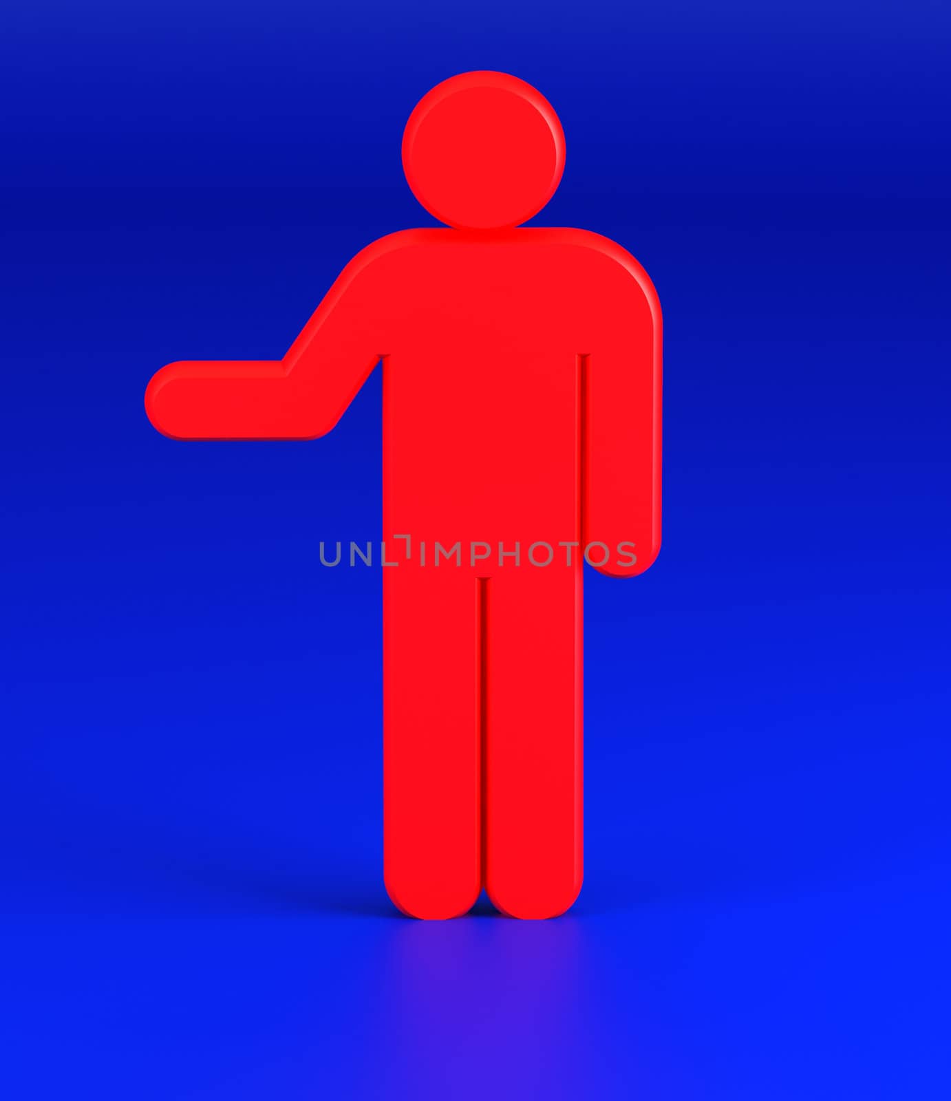 Man 3d rendered illustration isolated on blue background. High resolution image.