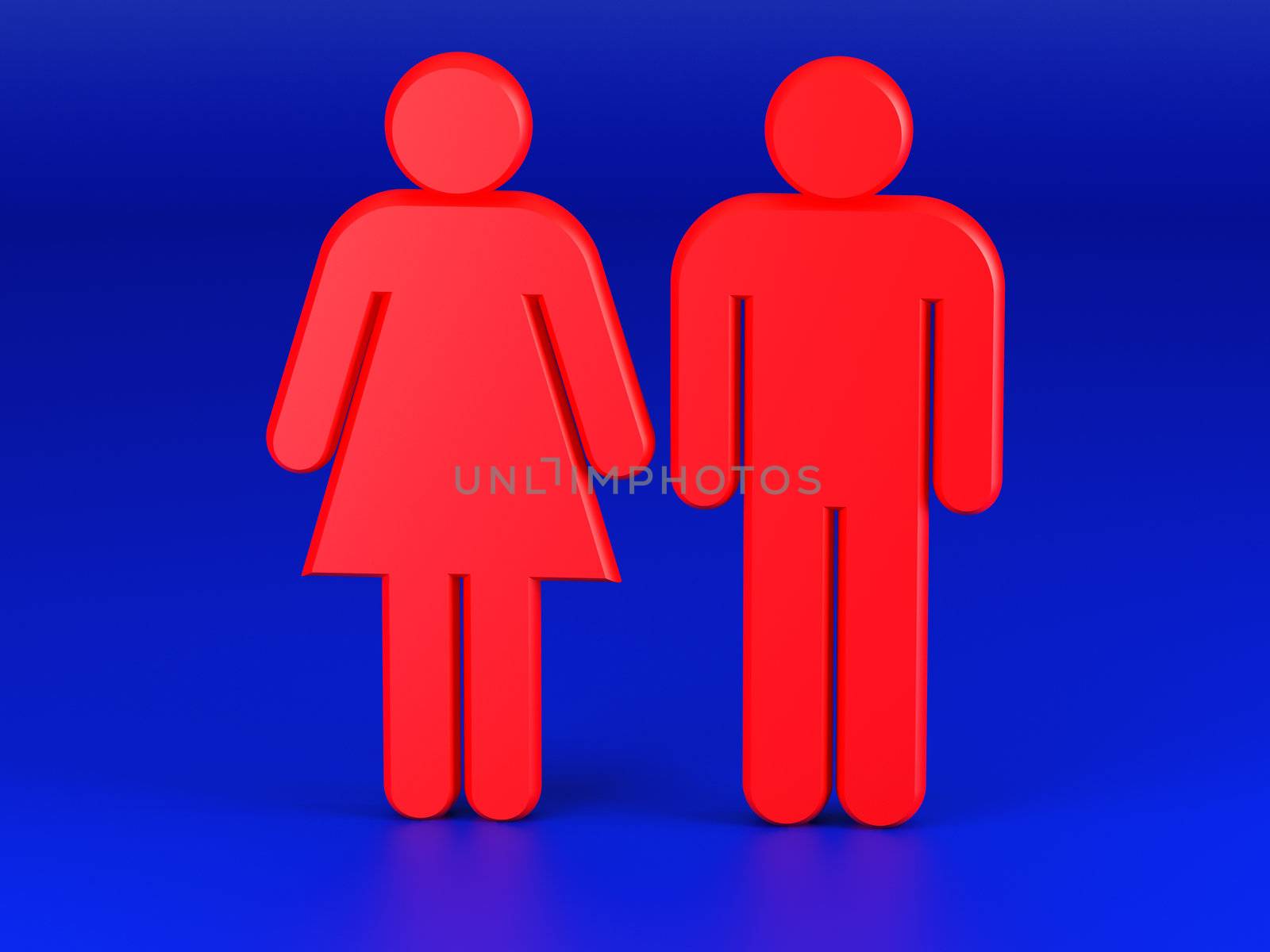 Man and woman 3d rendered illustration isolated on blue background. High resolution image.