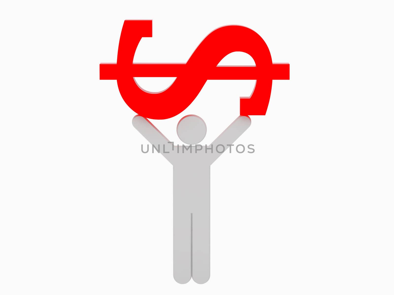 High resolution image man and dollar. 3d illustration over  white backgrounds.
