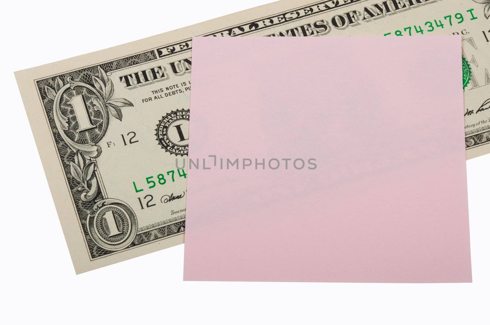 Money and sticker on a white background. Business concept, donat by lobzik