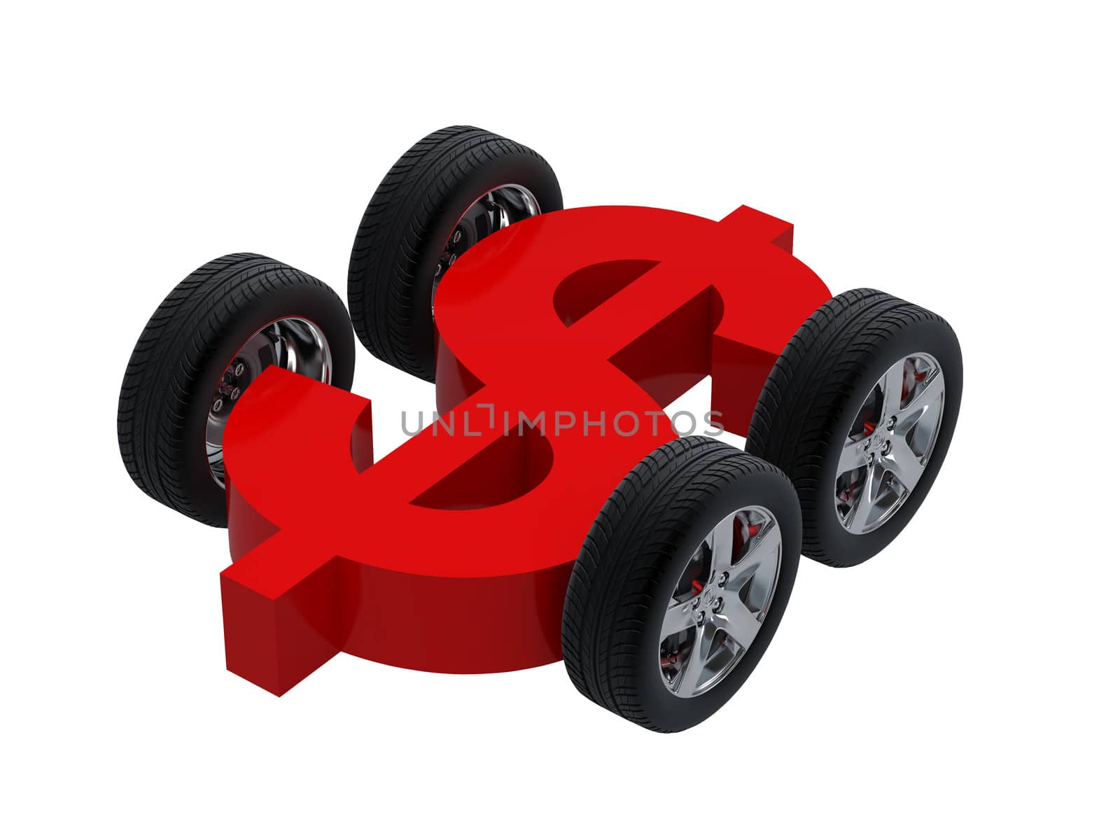 3d symbol dollar and wheel. High resolution image. 3d illustration over  white backgrounds.