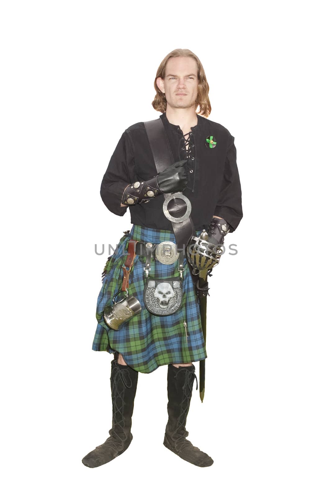 young man who is a member of the Scottish Campbell clan, isolated on white