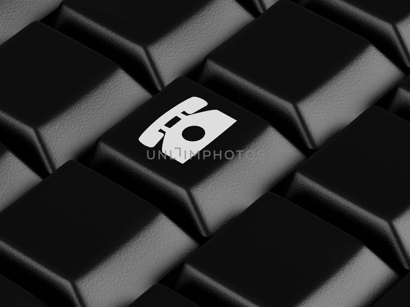 High resolution image.  3d rendered illustration.  Black keyboard with telephone button.