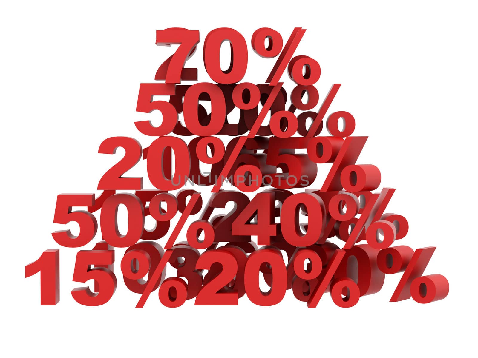 Red percent, isolated on white background. High resolution image.