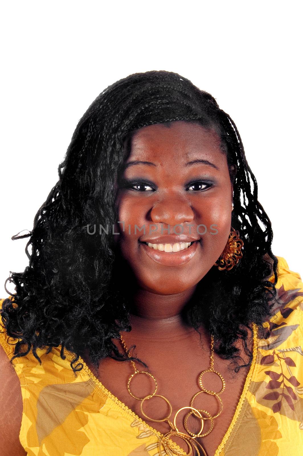 happy, smiling young african american woman in closeup