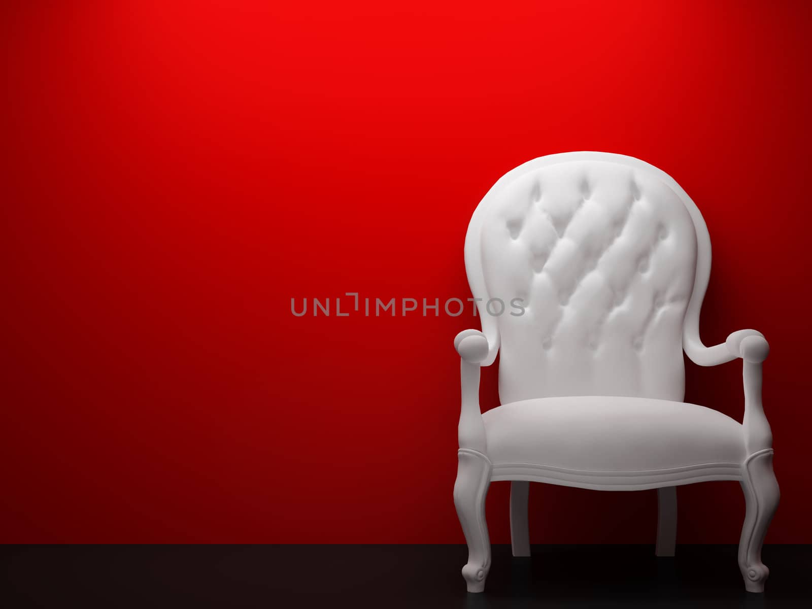 High resolution image interior. Armchair near a wall in a red room.