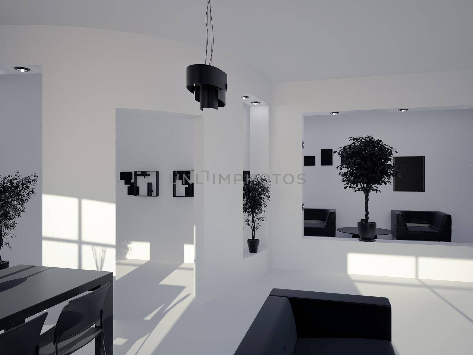 High resolution image interior. 3d illustration modern interior.