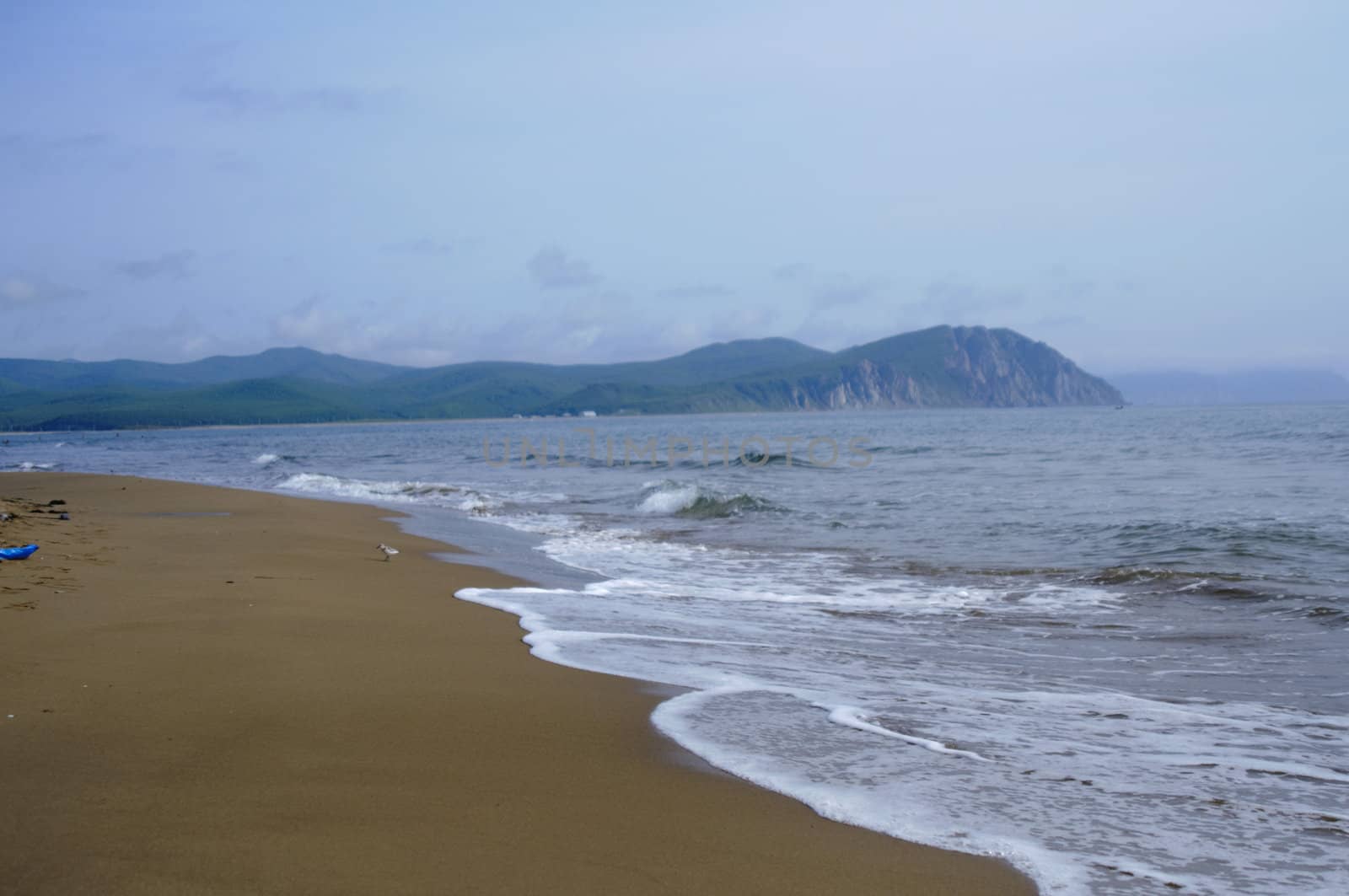 High resolution image. Beach of sea of Japan in Russia. Coastal fading.
