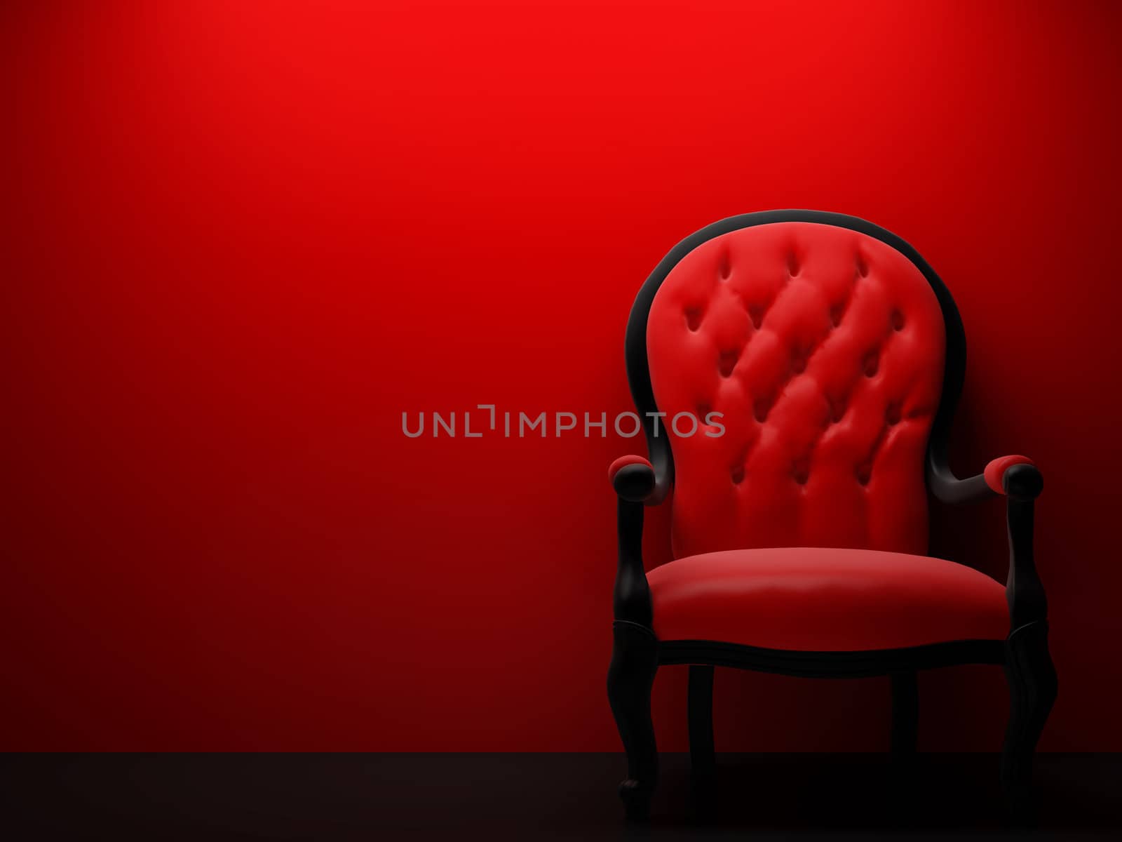 High resolution image interior. Armchair near a wall in a red room.