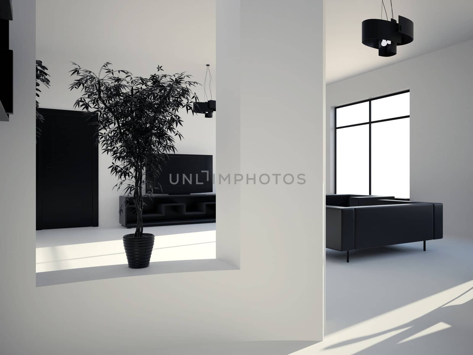 High resolution image interior. 3d illustration modern interior.
