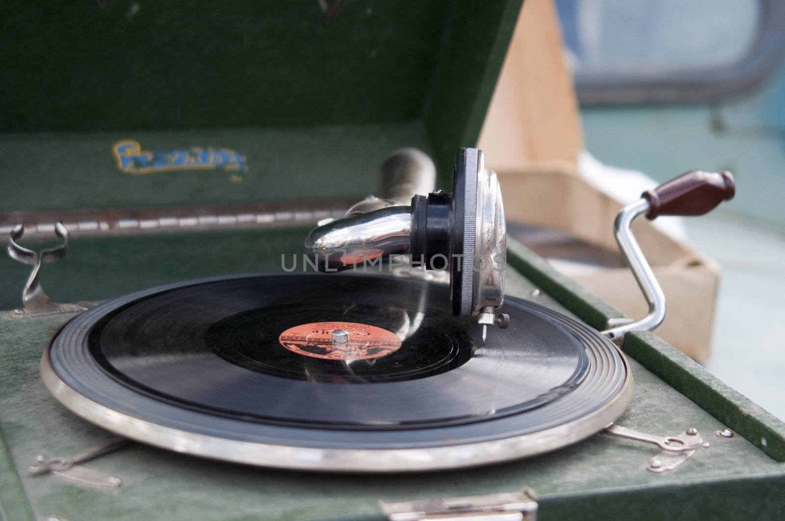High resolution image. Vintage record player. The Soviet player of vinyl disks.