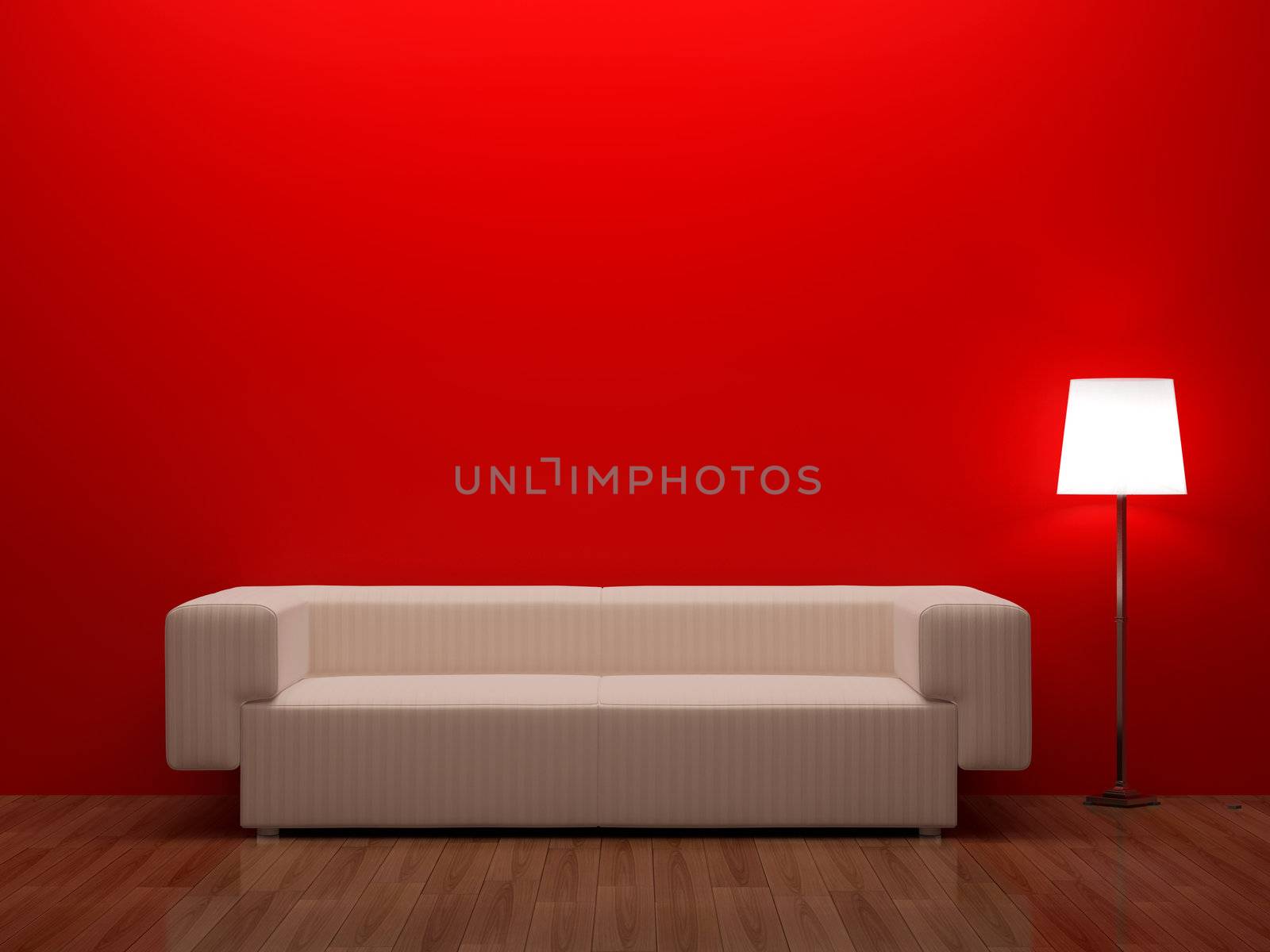 3d render home red Interior. High resolution image.