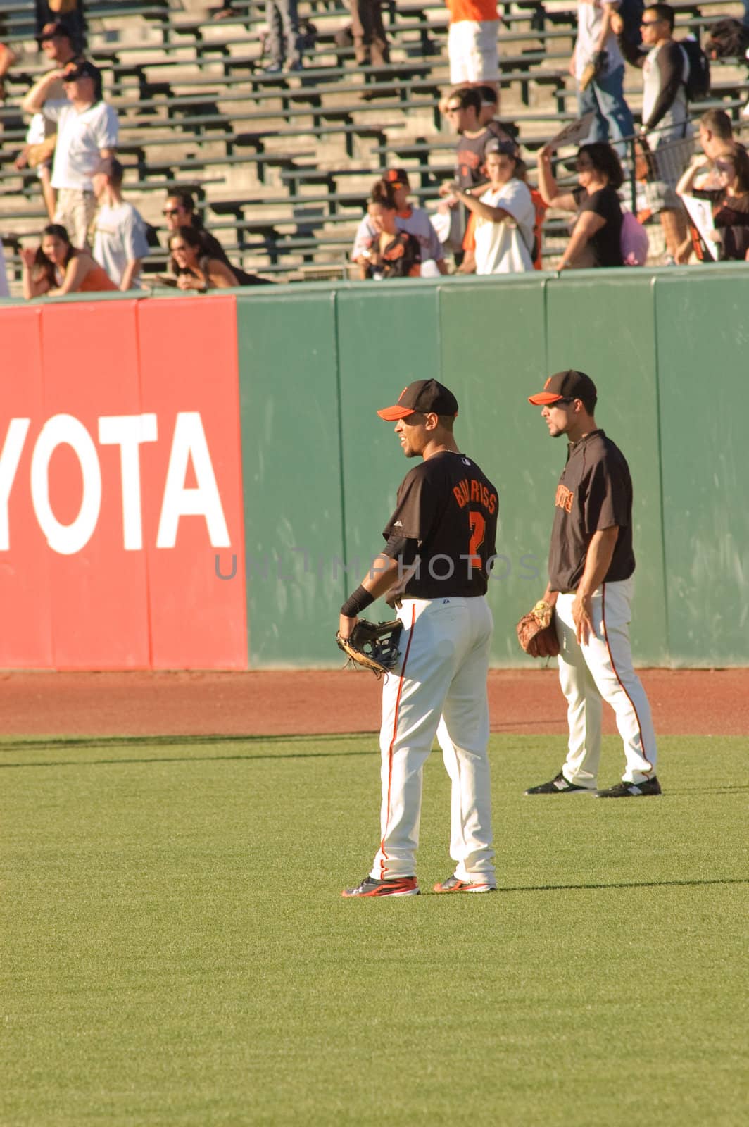 SAN FRANCISCO, CA - SEPTEMBER 28: Emmanuel Burris of the San Francisco Giants warming up for a penant game against the Arizona Diamondbacks, September 28, 2010