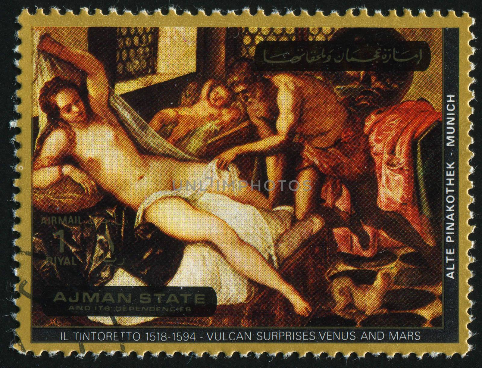 AJMAN - CIRCA 1970: Tintoretto was one of the greatest painters of the Venetian school, circa 1970.