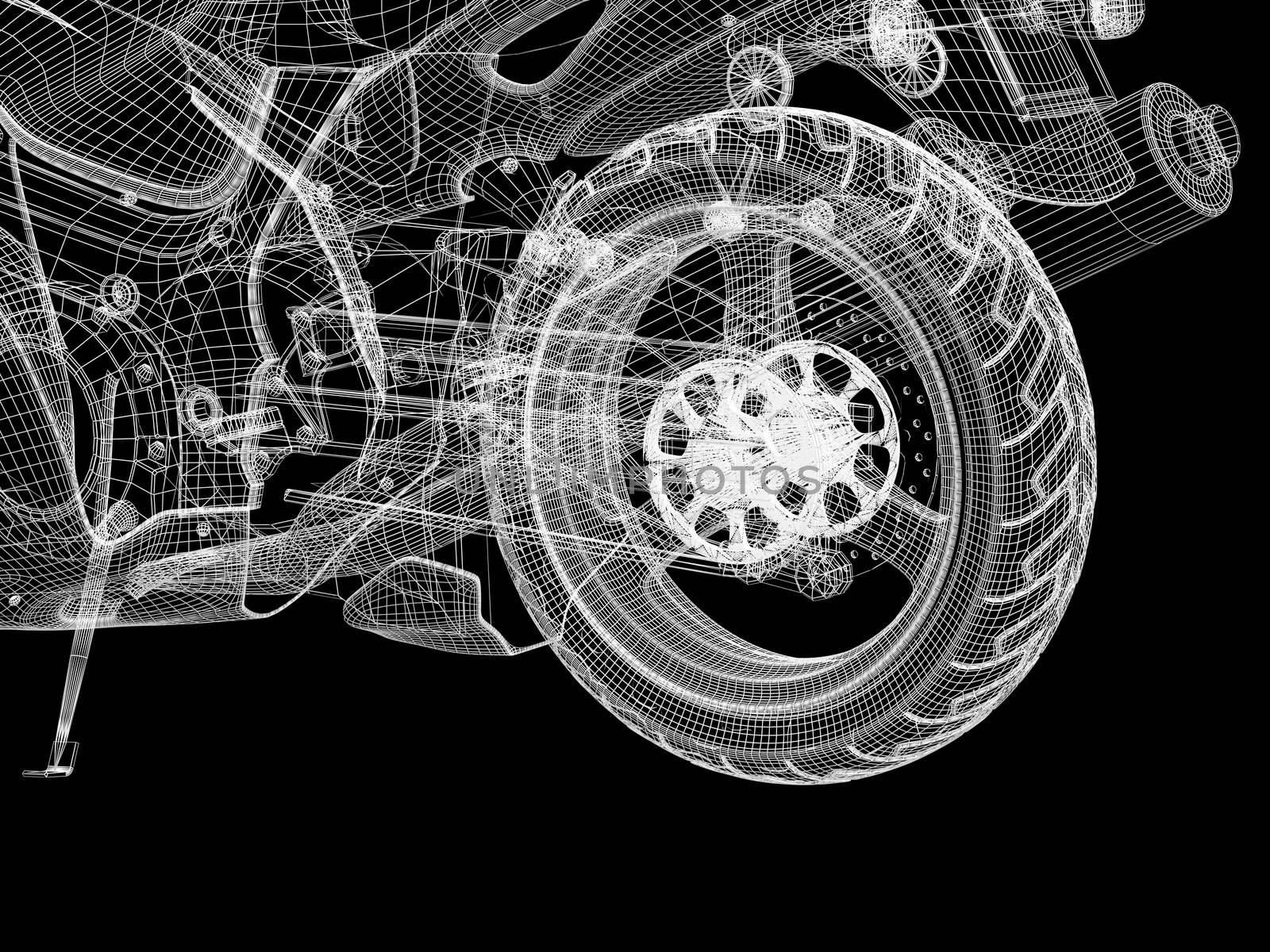 3d bike model. 3d illustration over  black backgrounds.