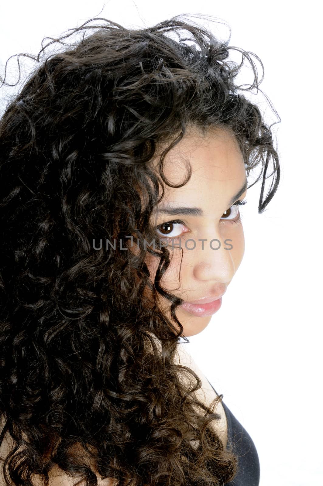 Beautiful young brunette hispanic girl in closeup