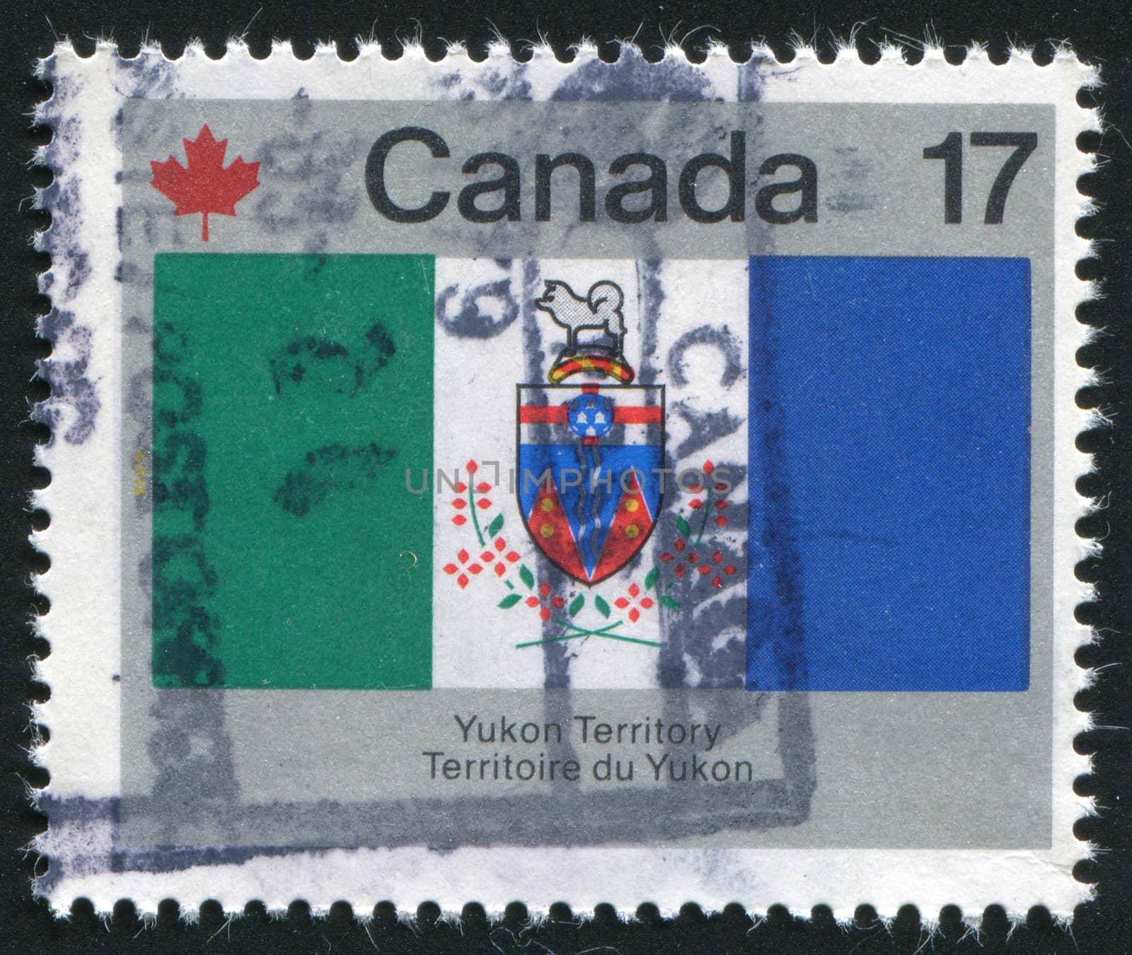 CANADA - CIRCA 1979: Designs: Provincial and Territorial flags. Yukon Territory, circa 1979.