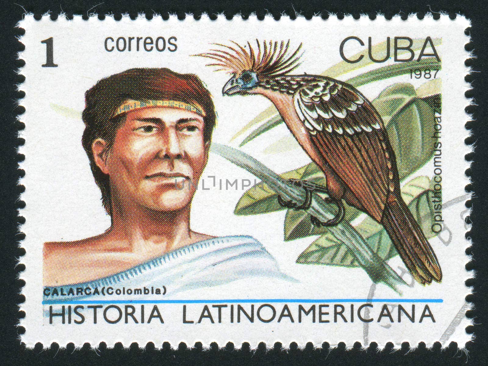 CUBA - CIRCA 1987: Latin American History, Indians and birds, circa 1987.