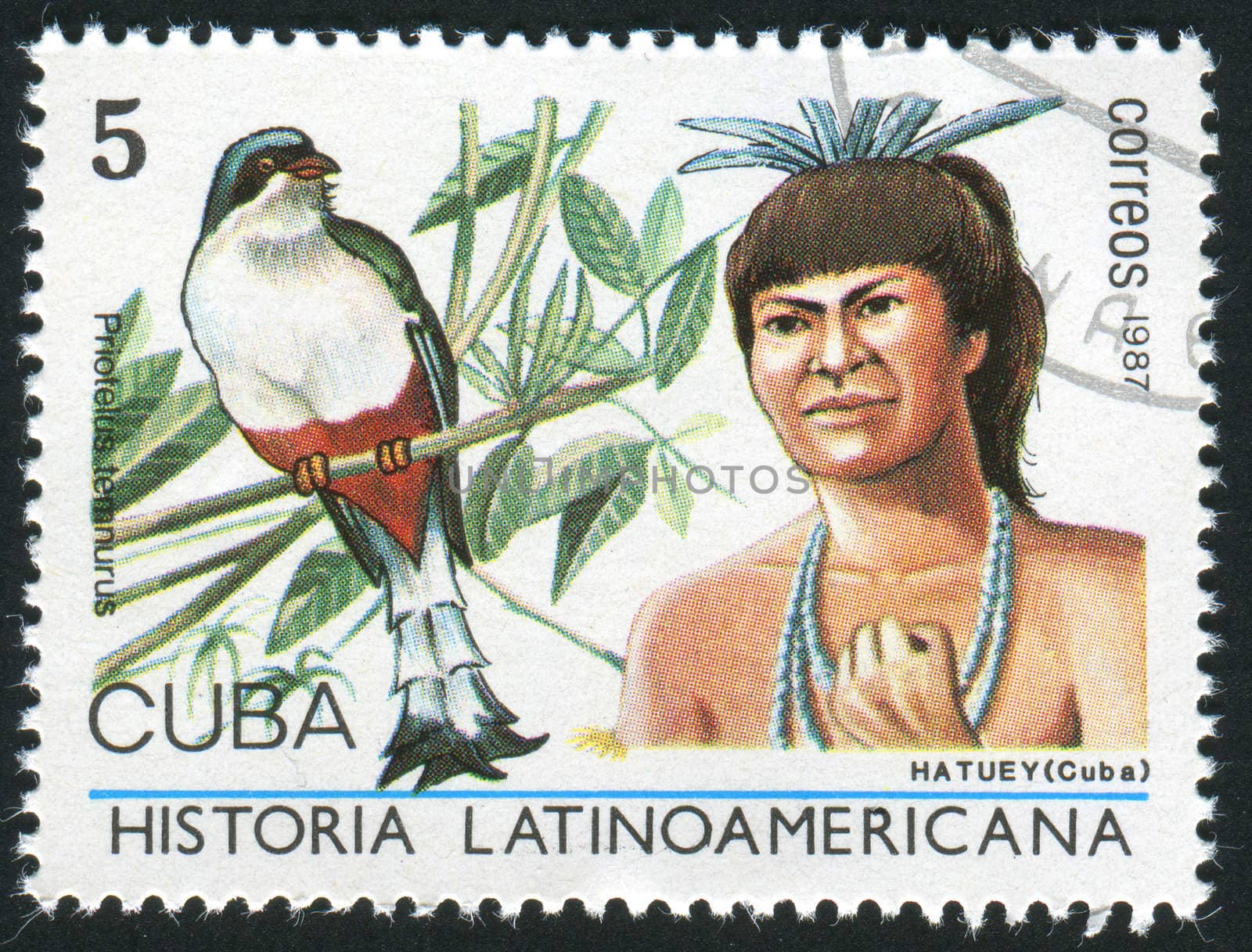 CUBA - CIRCA 1987: Latin American History, Indians and birds, circa 1987.