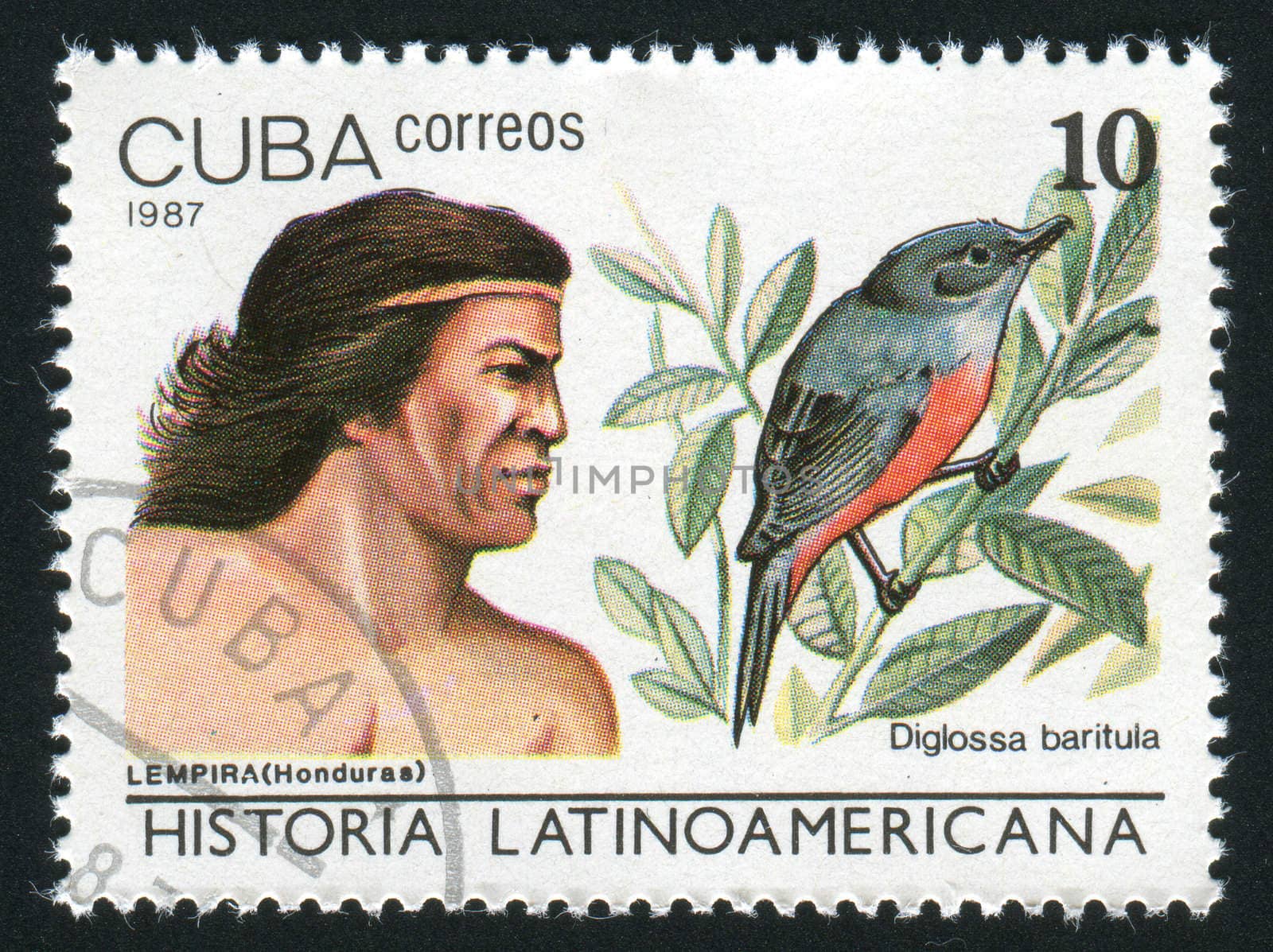 CUBA - CIRCA 1987: Latin American History, Indians and birds, circa 1987.