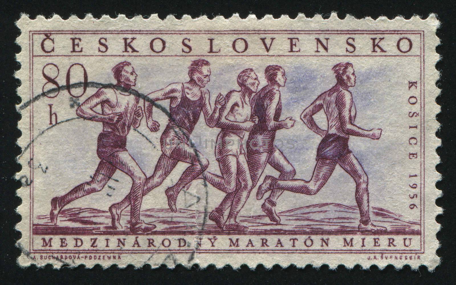 CZECHOSLOVAKIA - CIRCA 1956: Sports competitions of athletes, circa 1956.