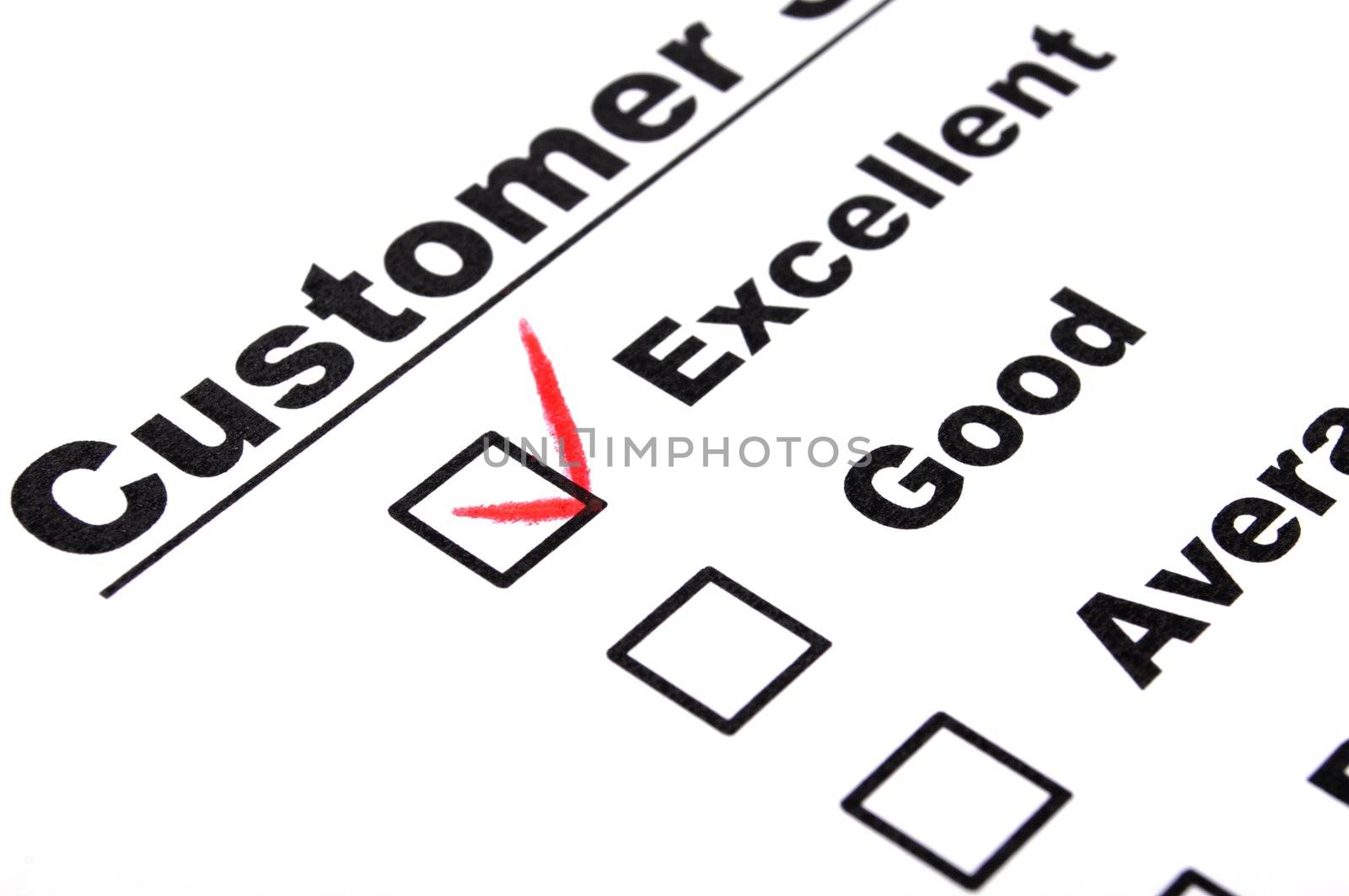 excellent or good marketing customer service survey with red pencil and checkbox