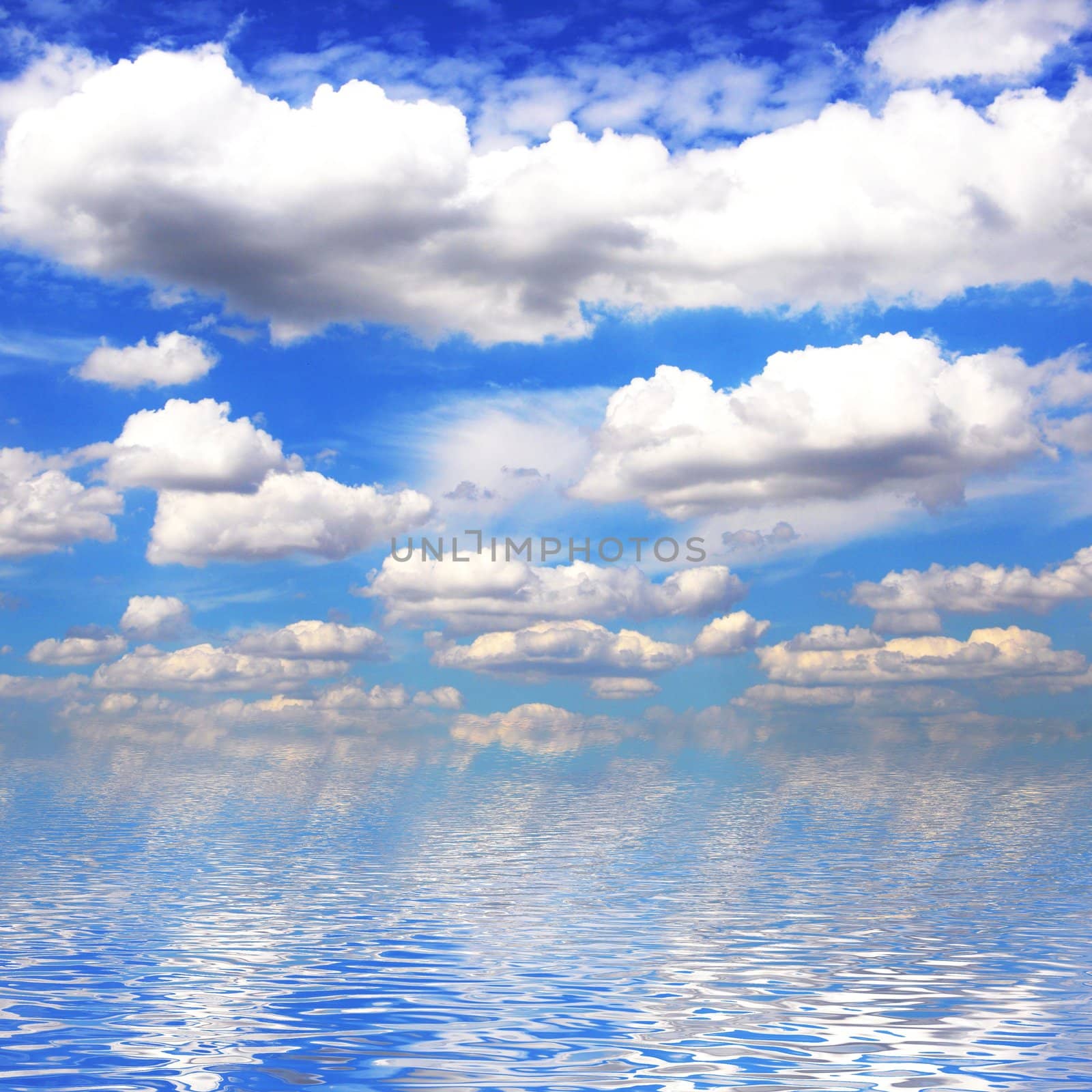 blue sky in summer and water reflection showing nature concept