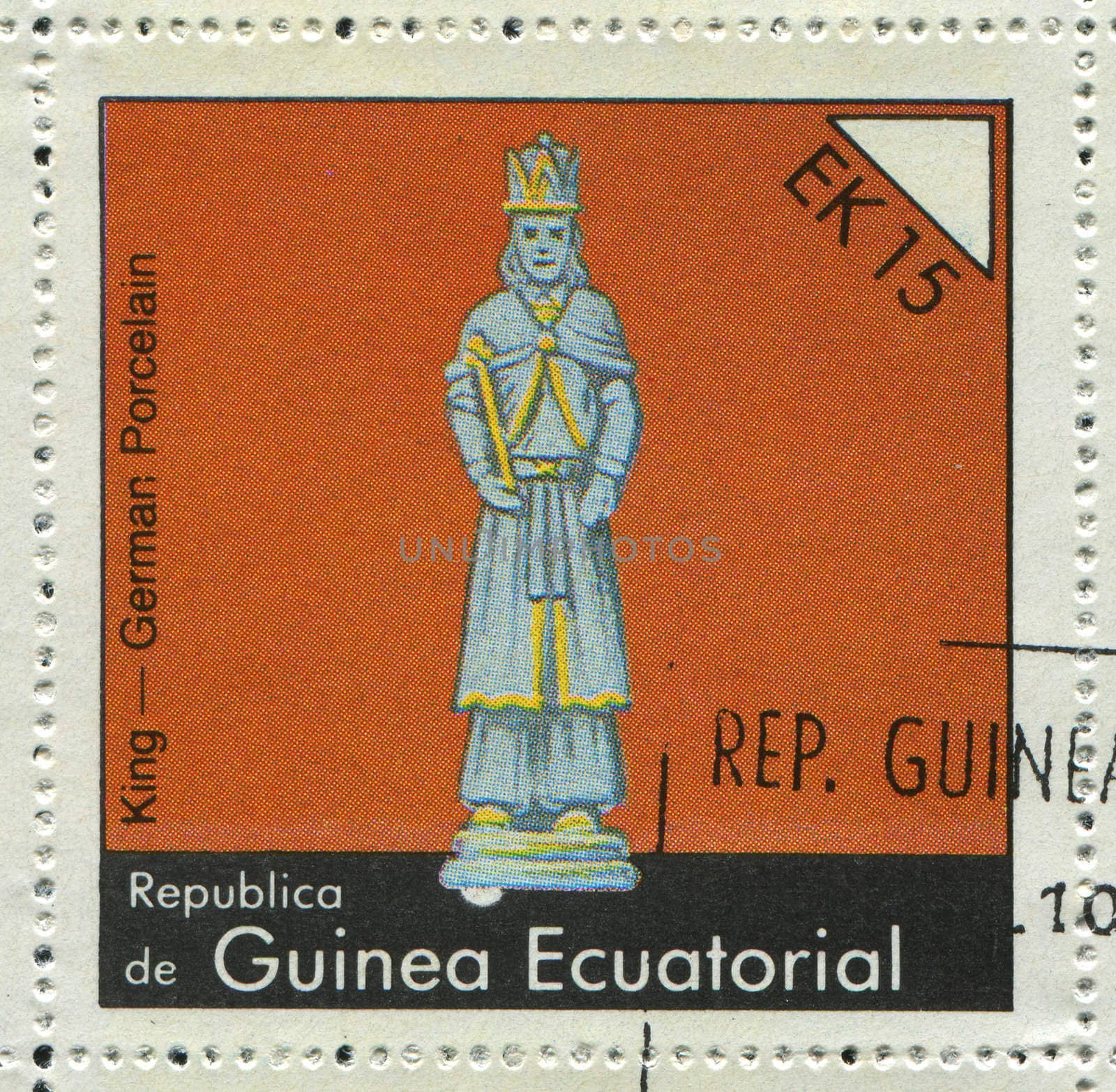 EQUATORIAL GUINEA - CIRCA 1976: Ancient chessmen, circa 1976.