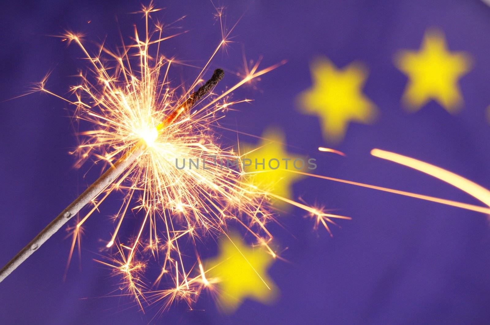 eu or european union flag with sparkler showing celebration concept