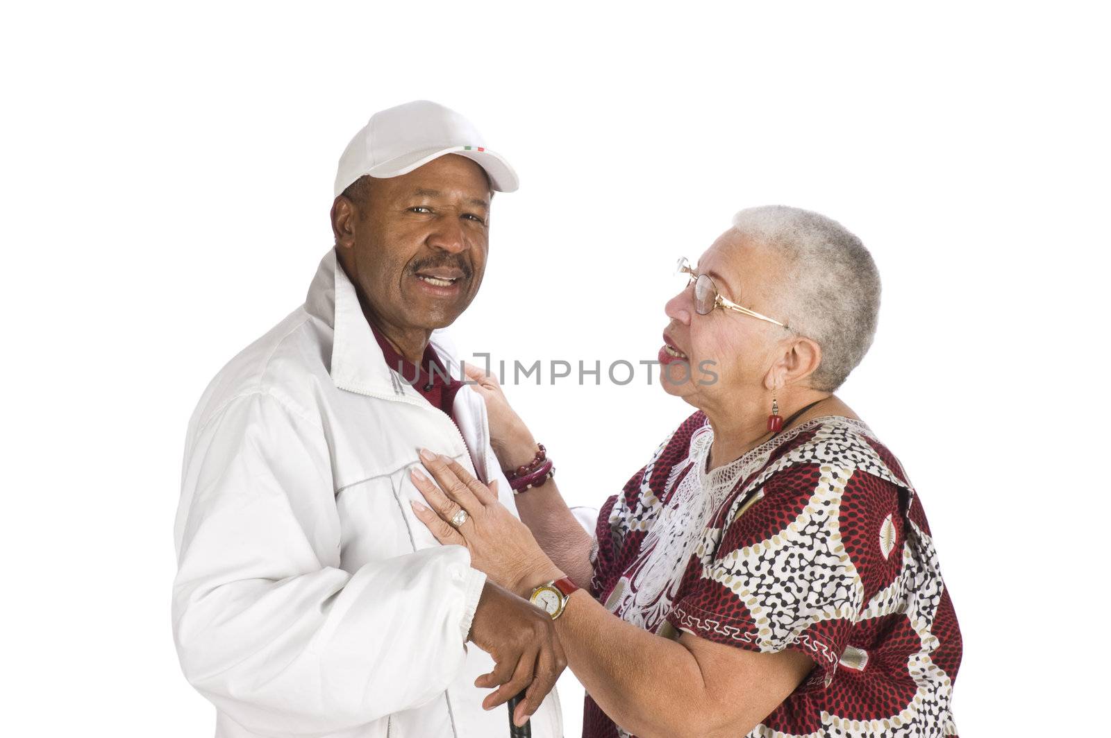 African american couple discussing isolated over white
