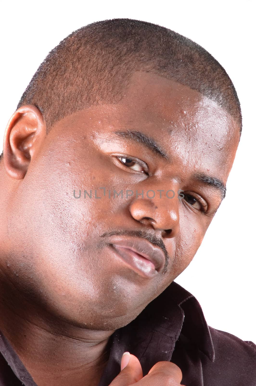 closeup of Attractive african american man isoalted on white