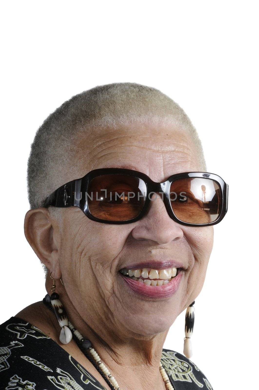 Attractive Elderly African American Woman isolated on white