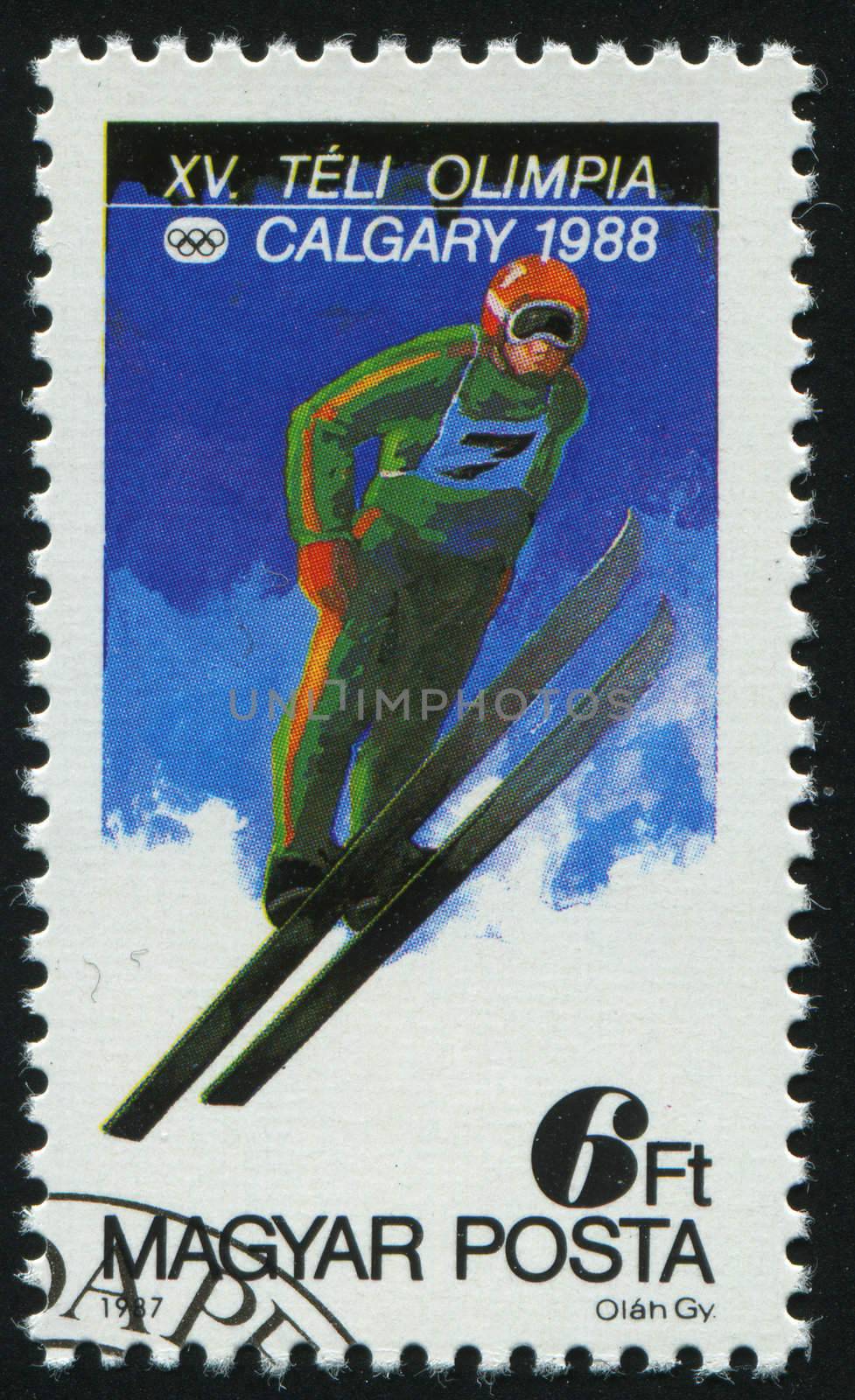 HUNGARY - CIRCA 1987: 1988 Winter Olympics Calgary, circa 1987.