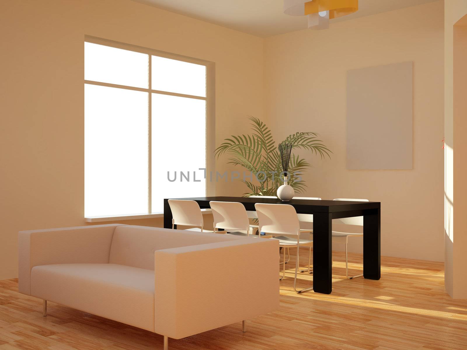 High resolution image interior. 3d illustration modern interior.