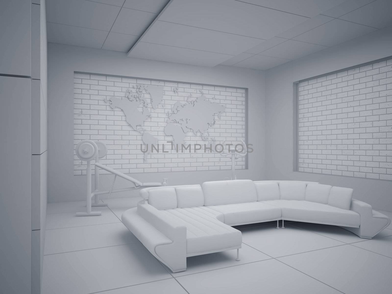 High resolution image interior. 3d illustration modern interior. Living room.