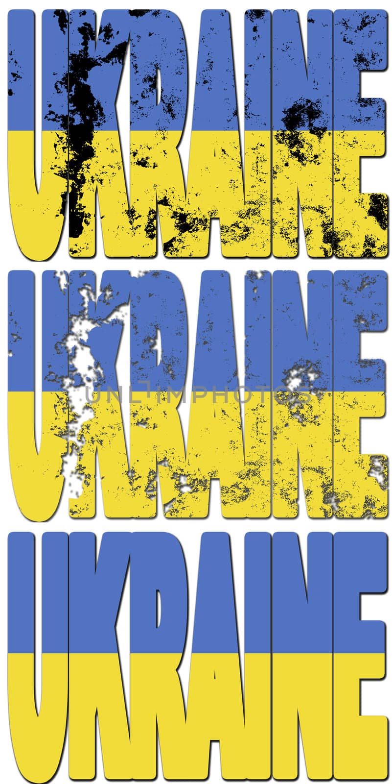 some very old grunge flag of ukraine made of name of country