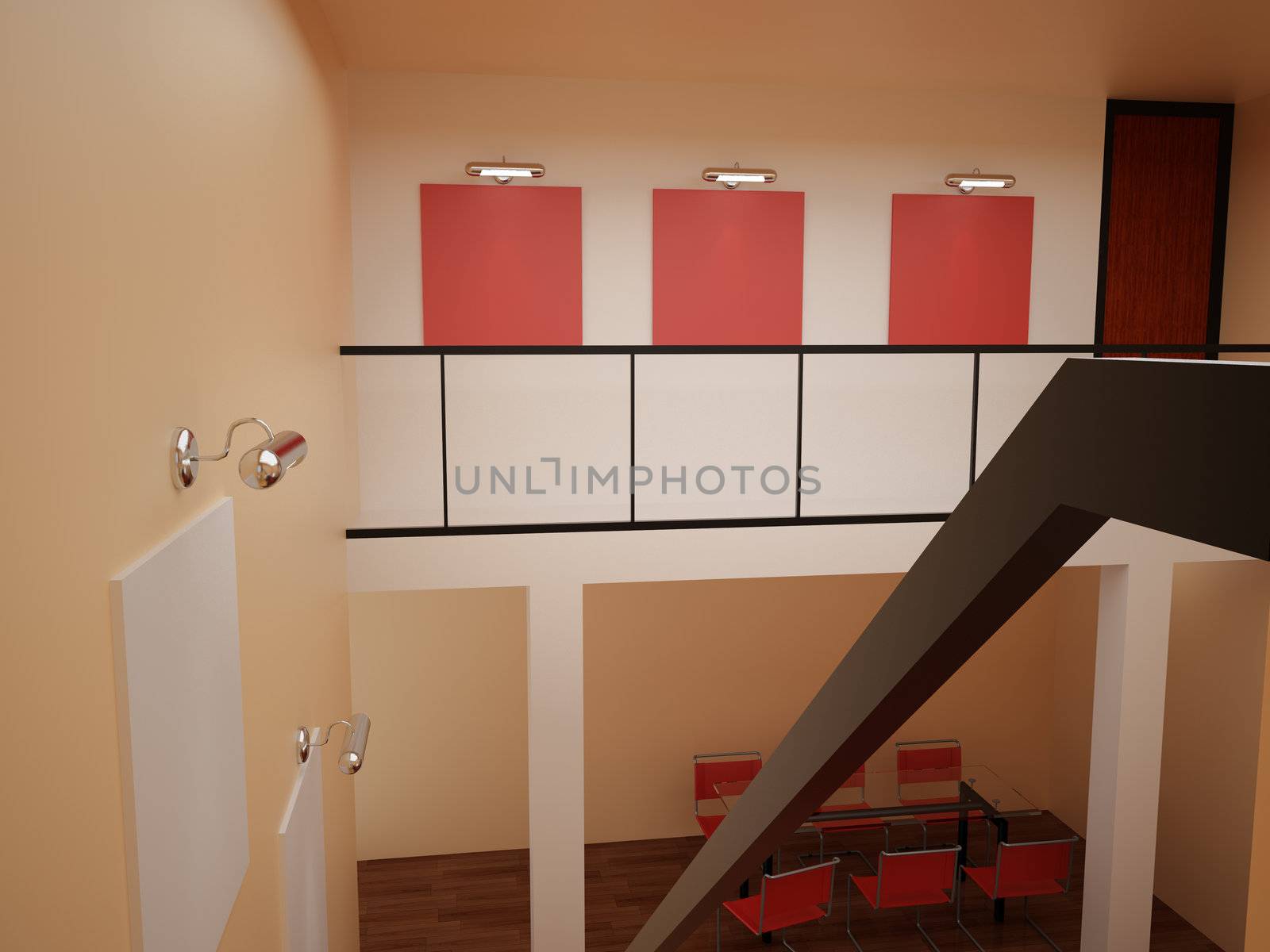 High resolution image interior. 3d illustration modern interior. Living room.