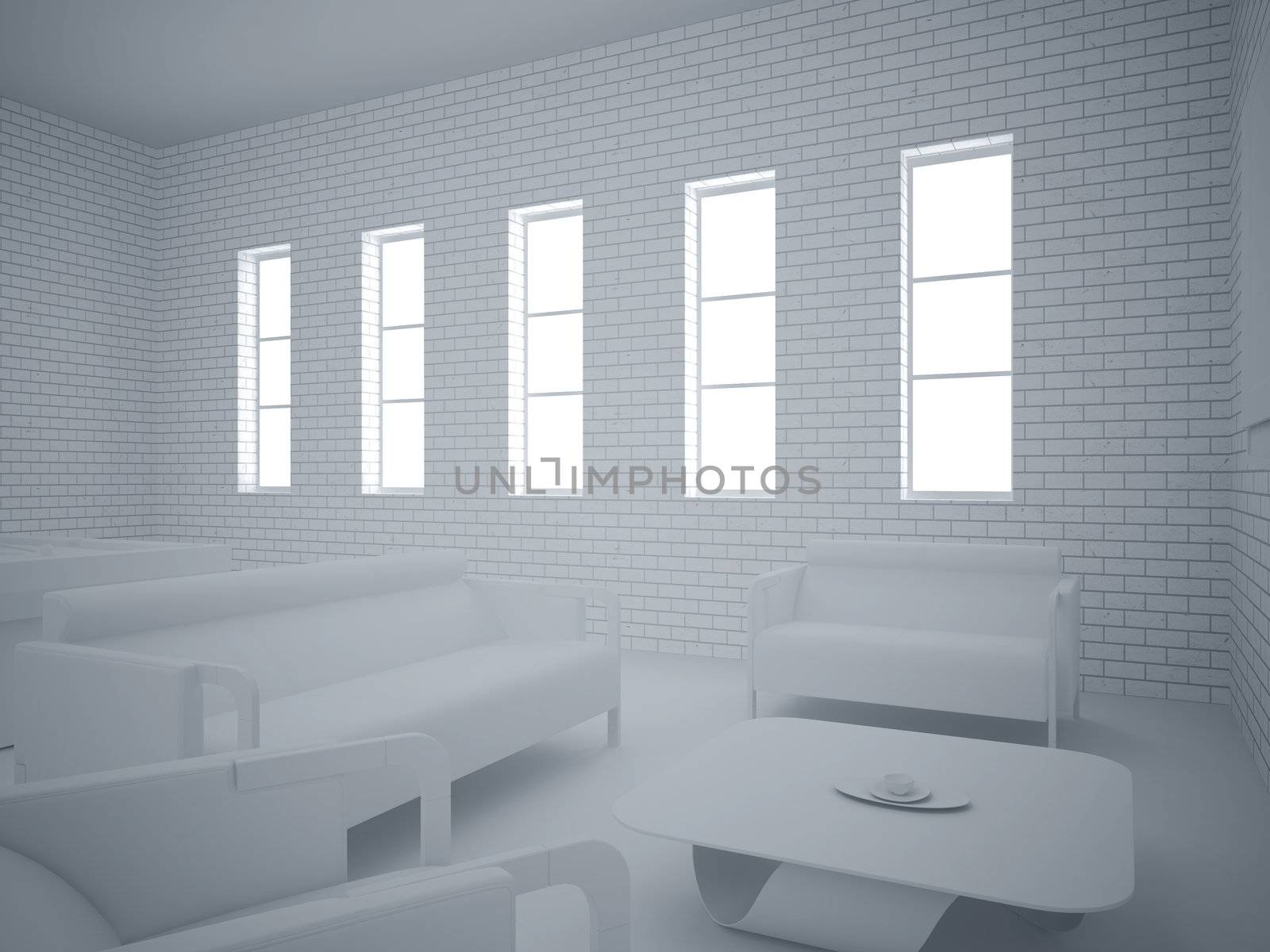 High resolution image interior. 3d illustration modern interior.