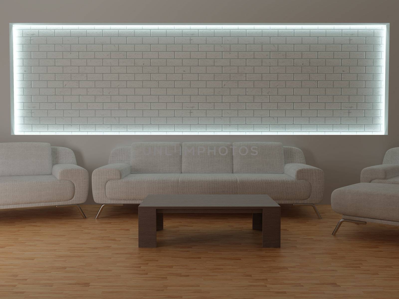 High resolution image interior. 3d illustration modern interior. Living room.