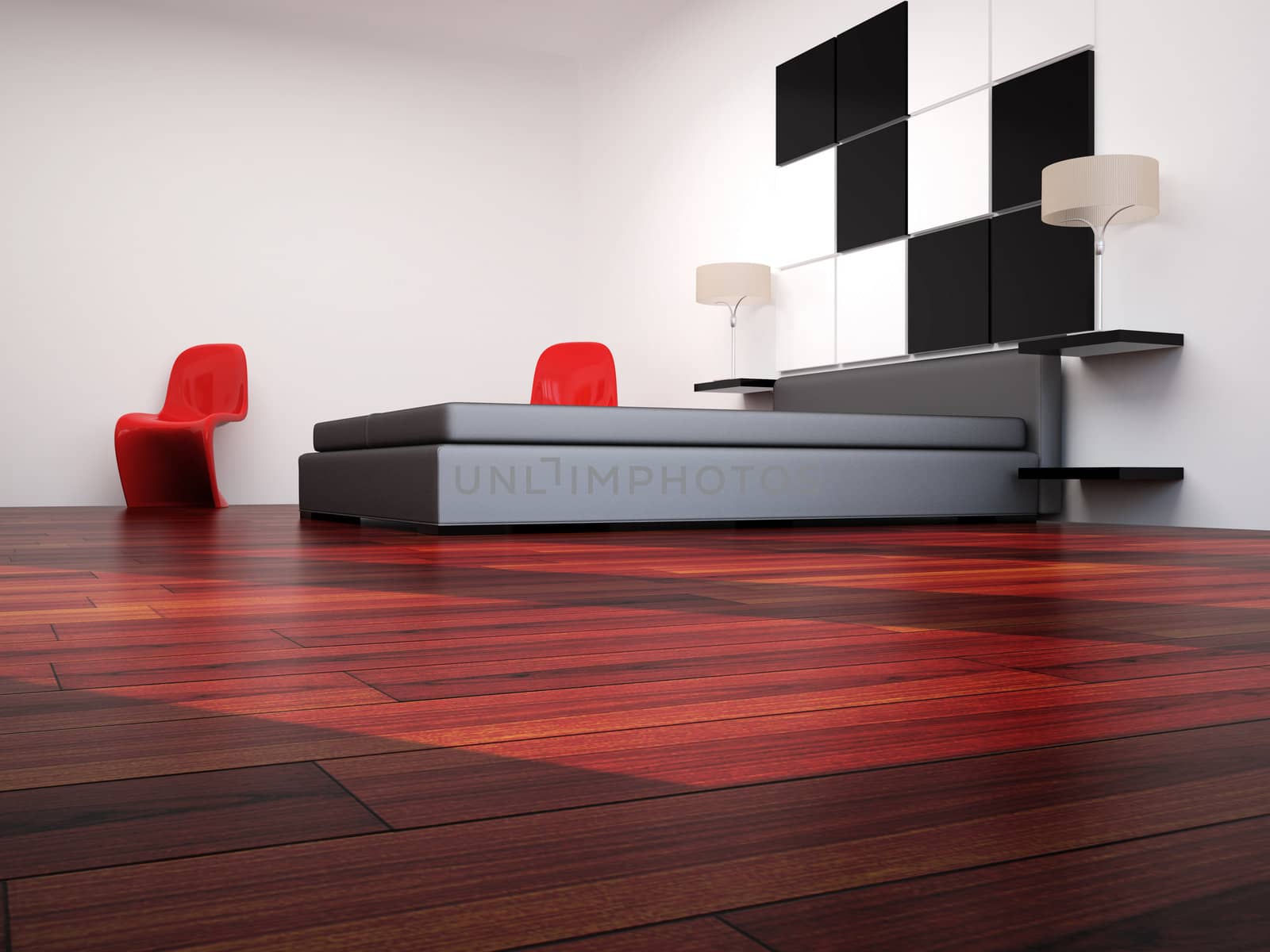 High resolution image interior. 3d illustration modern interior. Bed room.