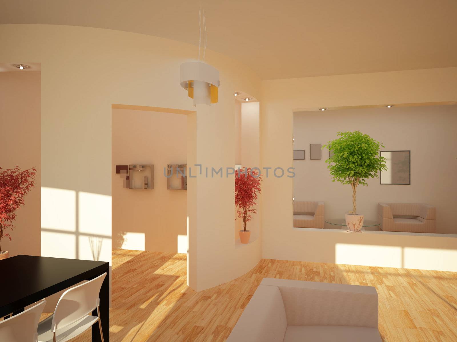High resolution image interior. 3d illustration modern interior.