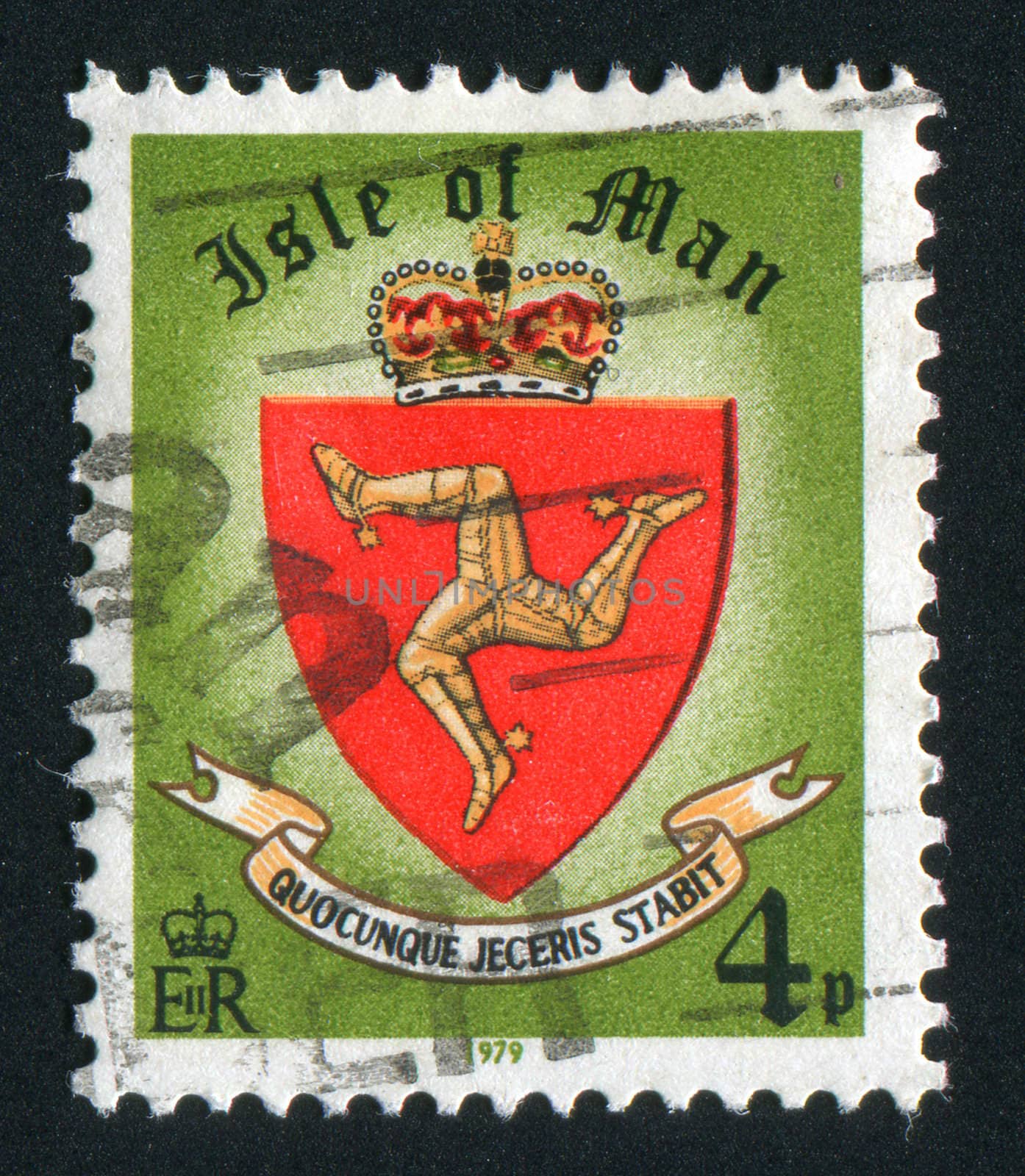 ISLE OF MAN - CIRCA 1979: Coat of arms of the Isle of Man, circa 1979.