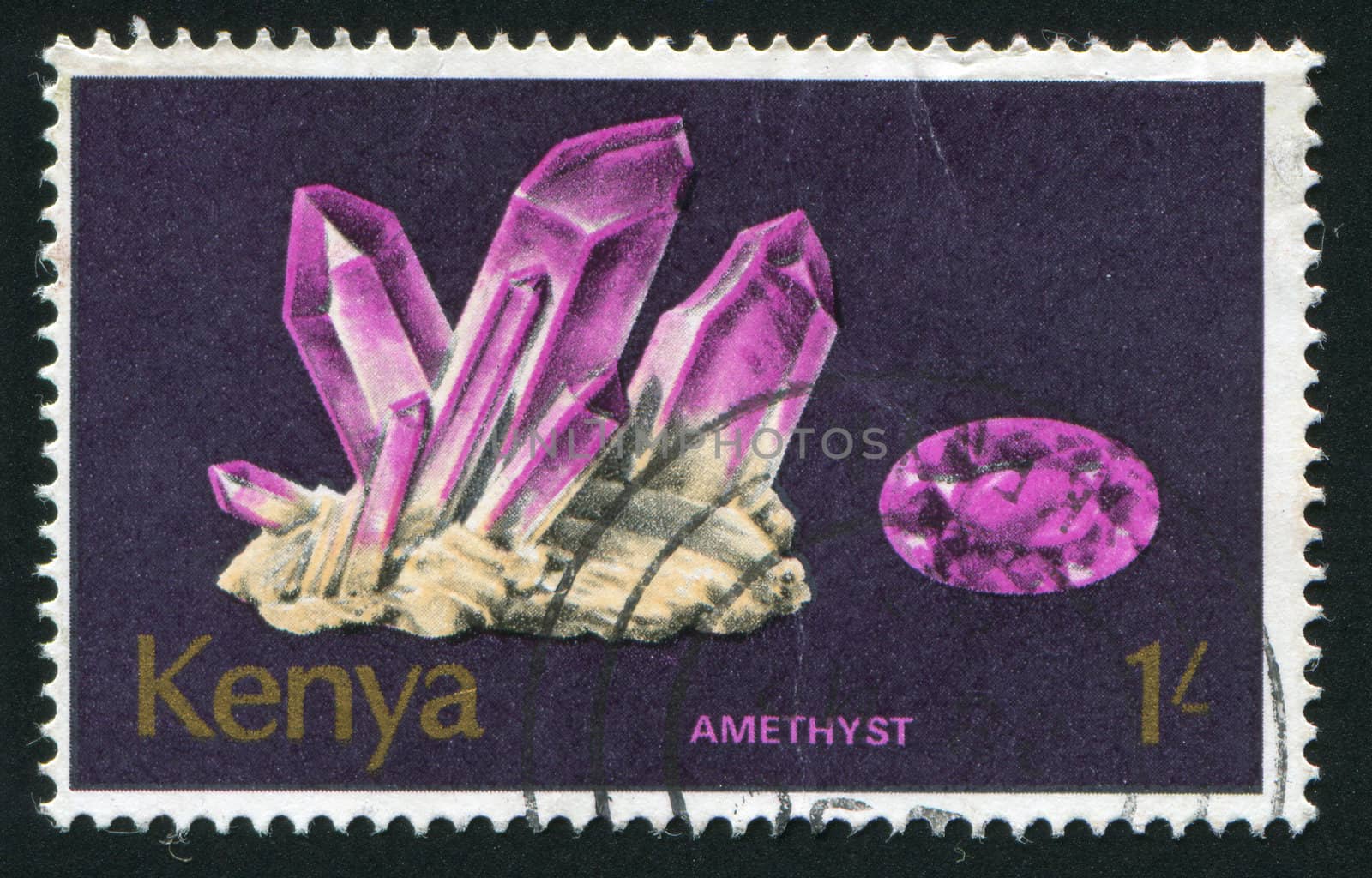 KENYA - CIRCA 1977: Minerals Found in Kenya. Amethyst, circa 1977.
