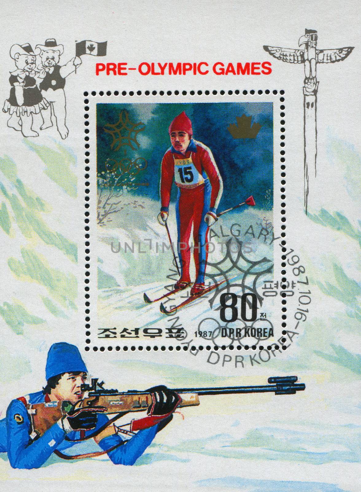 NORTH KOREA - CIRCA 1987: 1988 Winter Olympics Calgary, circa 1987.