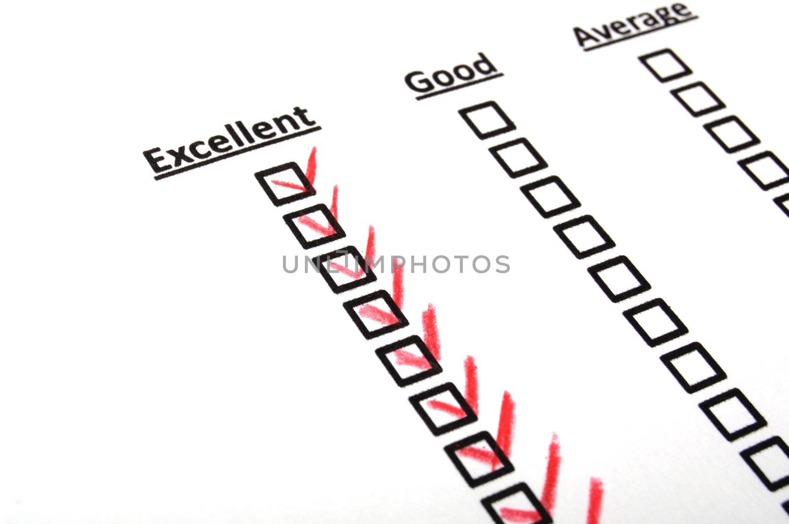 quality survey form with red pencil showing marketing concept