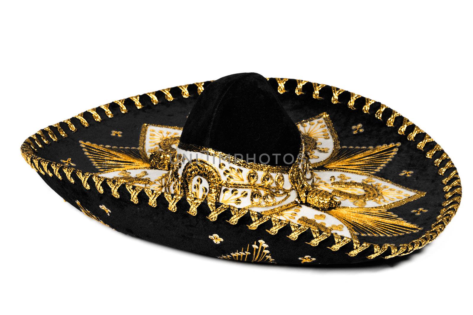 Black mexican sombrero from Mexico isolated on white background