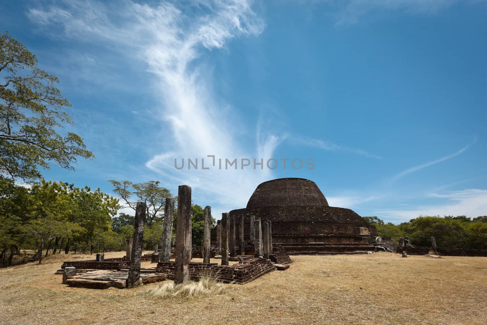 Ancient Buddhist dagoba (stupe) Pabula Vihara. Ancient city of Pollonaruwa, Sri Lanka